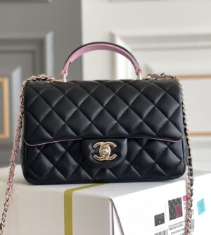 샤넬 23P 뉴미니 탑핸들백 블랙&핑크  AS2431