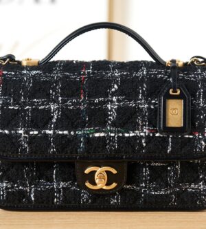 샤넬 렉탱글 탑핸들 플랩 체인백 숄더백 트위드/레더 AS3653