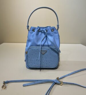 프라다 리나일론 및 타조 가죽 숄더백 버킷백 1BH038