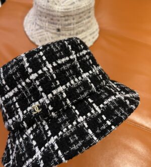 샤넬 체크 트위드 버킷 햇 모자 AA8841