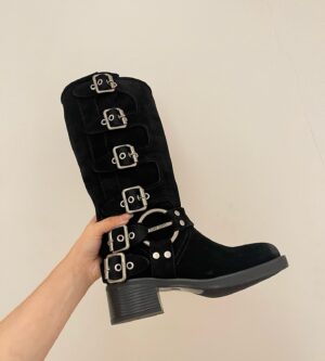 미우미우 스웨이드 버클 바이커 부츠 5W792D 신발