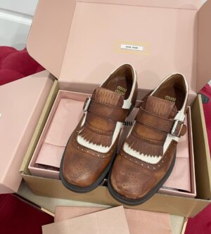 미우미우 CHURCH'S X MIU MIU 상하이 가죽 리넨 슈즈 5E186E