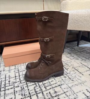 미우미우 멀티 버클 스웨이드 롱부츠 5W315E