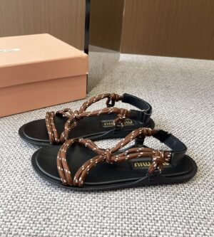 미우미우 리비에르 코드 가죽 샌들 5X420E