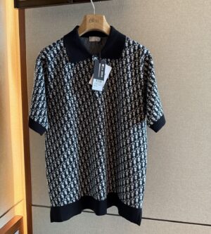 디올 코튼 자카드 오블리트 폴로 반팔 니트 293M832AT472