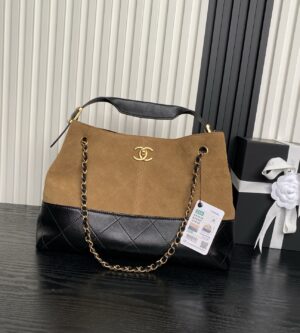 샤넬 25A 공방 스웨이드 투톤 숄더백 쇼핑백 스웨이드 카프스킨 AS5634