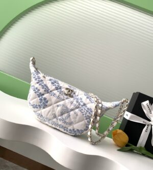 샤넬 25M 코코비치 호보백 체인 프린티드 데님 코튼 AS5431