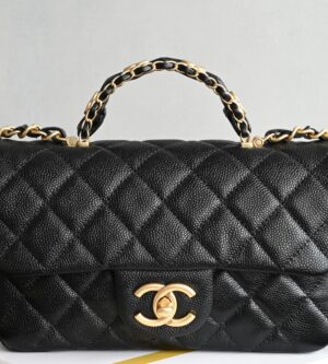 샤넬 25B 뉴미니 탑핸들 플랩백 체인 핸들 CC로고 블랙 캐비어 AS5701