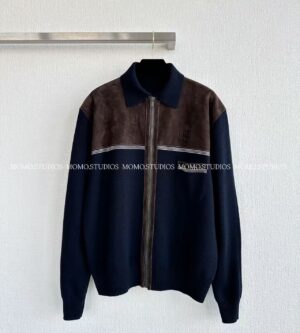 미우미우 가죽 패널 울 집업 가디건 MMJ149