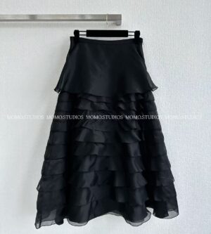 디올 러플 미디 스커트 치마 블랙 611J16A6605