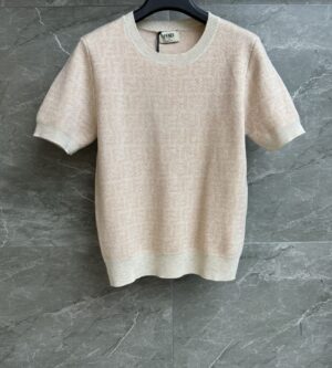 펜디 핑크 FF 울 및 실크 반팔 니트 FZXE50AYM1