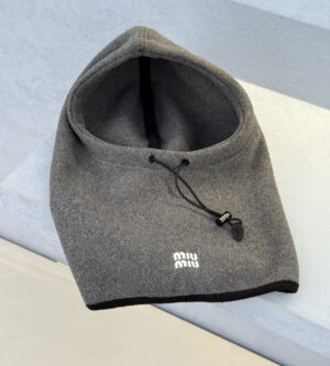 미우미우 비니 모자 플리스 후드 그레이 5HC233