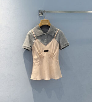 미우미우 매러케인 크레이프 탑 티셔츠 MT2164