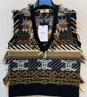 셀린느 자카드 캐시미어 탑 베스트 니트 조끼 RY0LU0V65