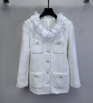 샤넬 이미테이션 펄 자수 장식 트위드 실크 시폰 자켓 P80508