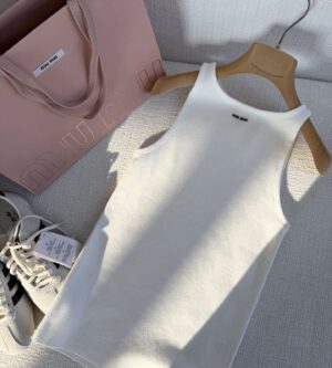 미우미우 로고 코튼 탱크 탑 나시 MMV310