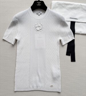 샤넬 26C 코튼 반팔 니트 탑