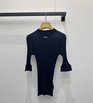 미우미우 리브드 반팔 니트 울 탑 MML02L1