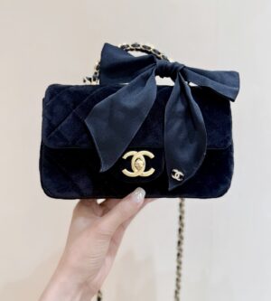 샤넬 25K 벨벳 뉴미니 체인 탑핸들 플랩백 CC 실크 리본백 AS5875