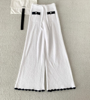 샤넬 26C 크루즈 니트 팬츠 실크 밴딩 바지 투톤 포켓 화이트 네이비 P80978