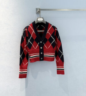 톰브라운 아가일 인타르시아 메리노 울 슈렁큰 가디건