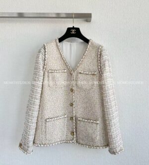 샤넬 26C 에크루 골드 코튼 트위드 자켓 P80838