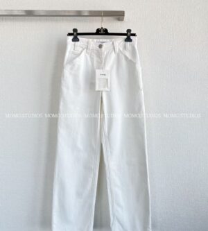 샤넬 26P 데님 진 카고 청바지 CC로고 와펜 포켓 팬츠 워싱 화이트 P81258