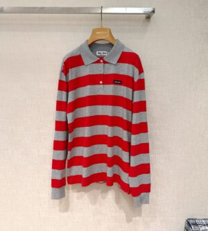 미우미우 스트라이프 저지 폴로 셔츠 MJLA19