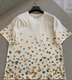 디올 버터컵 오버사이즈 크롭 티셔츠 화이트 옐로우 623T12A4260