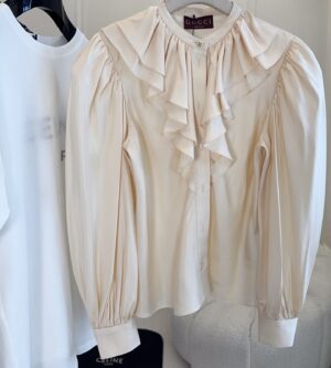 구찌 러플 트리밍 장식의 실크 트윌 셔츠 ‎854515