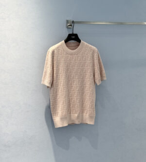 펜디 핑크 FF 울 및 실크 반팔 니트 FZXE50AYM1