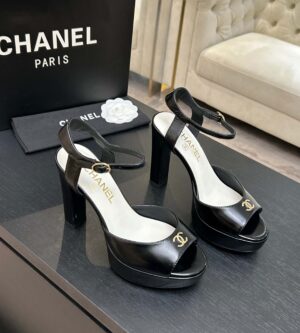 샤넬 26SS 26P 샌들 하이힐 스트랩 CC로고 플랫폼 샌들힐 블랙 램스킨 G47029