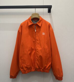 미우미우 로고 자수 코튼 블루종 자켓 ML1469