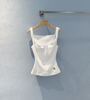 비비안웨스트우드 스퀘어넥 로고 패치 리브 나시 탑