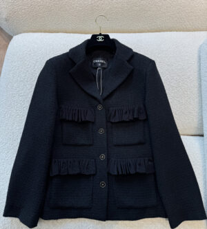 샤넬 26P 블랙 프릴 트위드 자켓 코튼 트위드 P81208