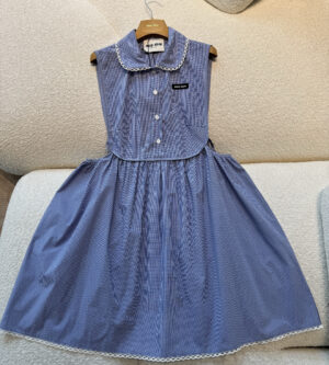 미우미우 깅엄 체크 민소매 미니 원피스 MF6203