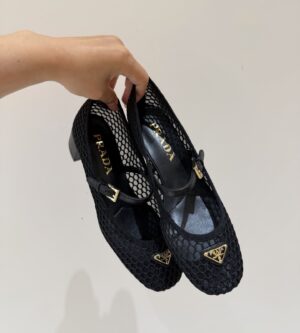 프라다 로우 힐 메쉬 페브릭 발레리나 슈즈 1I324O