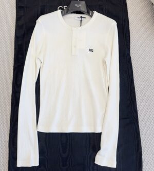 셀린느 트리오페 자수 코튼 남성 긴팔 티셔츠 오프화이트