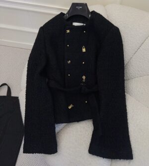 셀린느 캐시미어 울 나떼 트위드 더블 자켓 블랙 RV16L1086