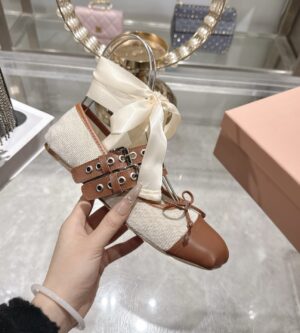 미우미우 캔버스 레더 발레슈즈 5F608E