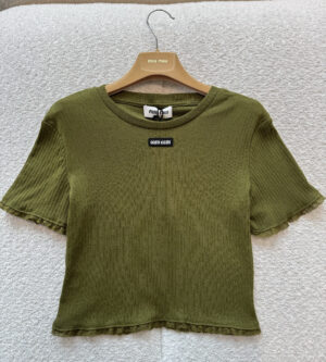 미우미우  후염 코튼 탑 크롭 티셔츠 MT2206