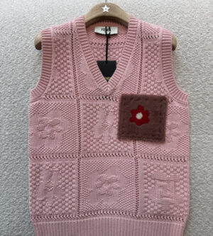 펜디 라이트 핑크 크로셰 코튼 베스트 니트 조끼 FZXE97