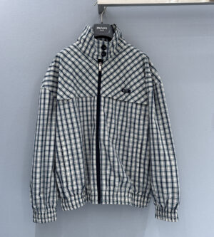 프라다 체크드 샴브레이 블루종 자켓 292358