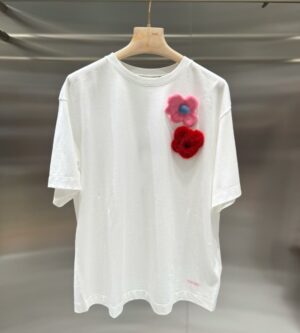 펜디 플로럴 밍크 브로치 저지 티셔츠 FS9776AOUH