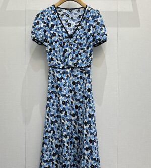 미우미우 플로럴 레이스 장식 실크 원피스 MF6212